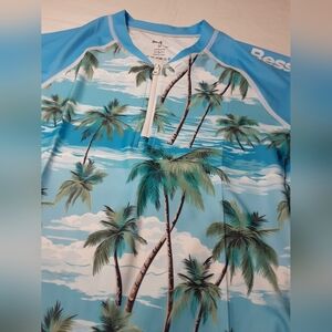 BesserBay UPF 50+ Quick-Dry Half Zip Rash Guard Shirt Palm Tree Design C328